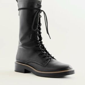Reformation Ada Black Leather Combat Boots